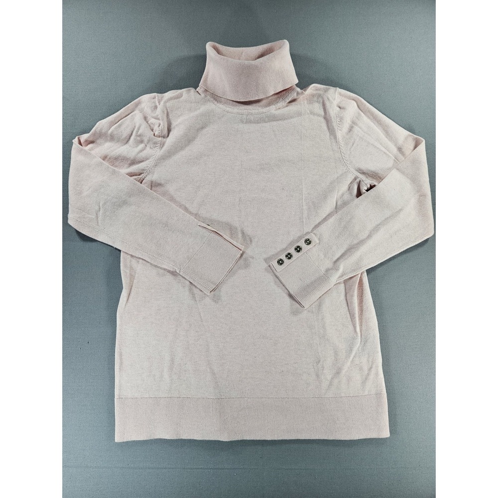 Tommy Hilfiger Womens Large Light Pink Ribbed Turtleneck Sweater Button Cuff L